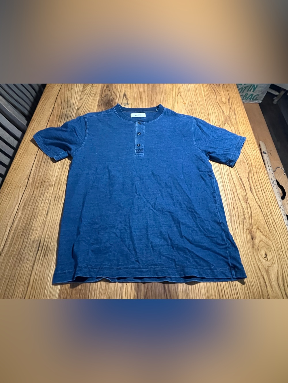 Buck Mason Yuma Short Sleeve Henley – Indigo Dipped – Size Medium